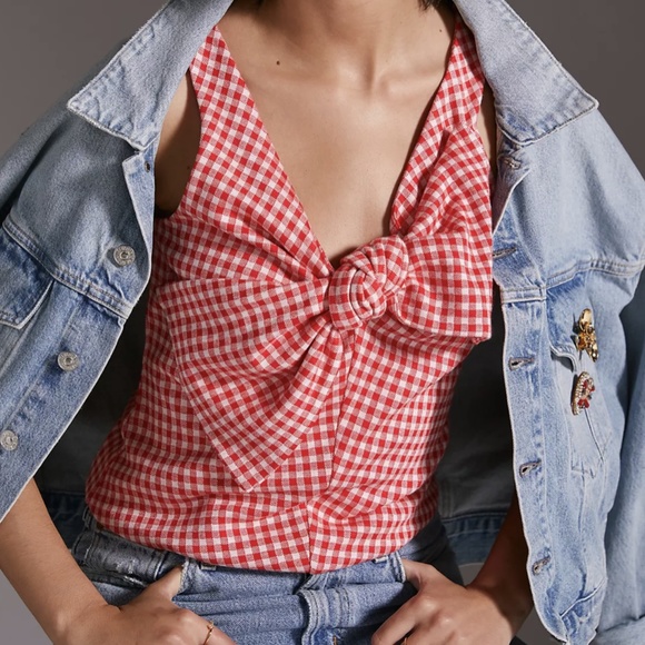 Anthropologie Eva Franco Gingham Bow Top Women's XL - Picture 3 of 16